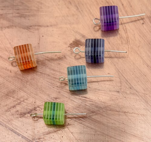 Nancy Chase's Rainbow Squared Bead Link Bracelet and Matching Earrings - , Contemporary Wire Jewelry, Loops, Wire Loop, Wrapped Wire Loop,   Rainbow Squared Bead Link Bracelet and Matching Earrings